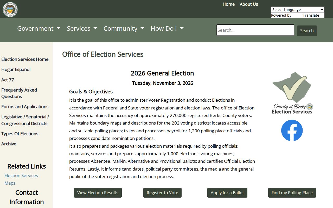 Reading residents directory Berks Election Services voter-list request route