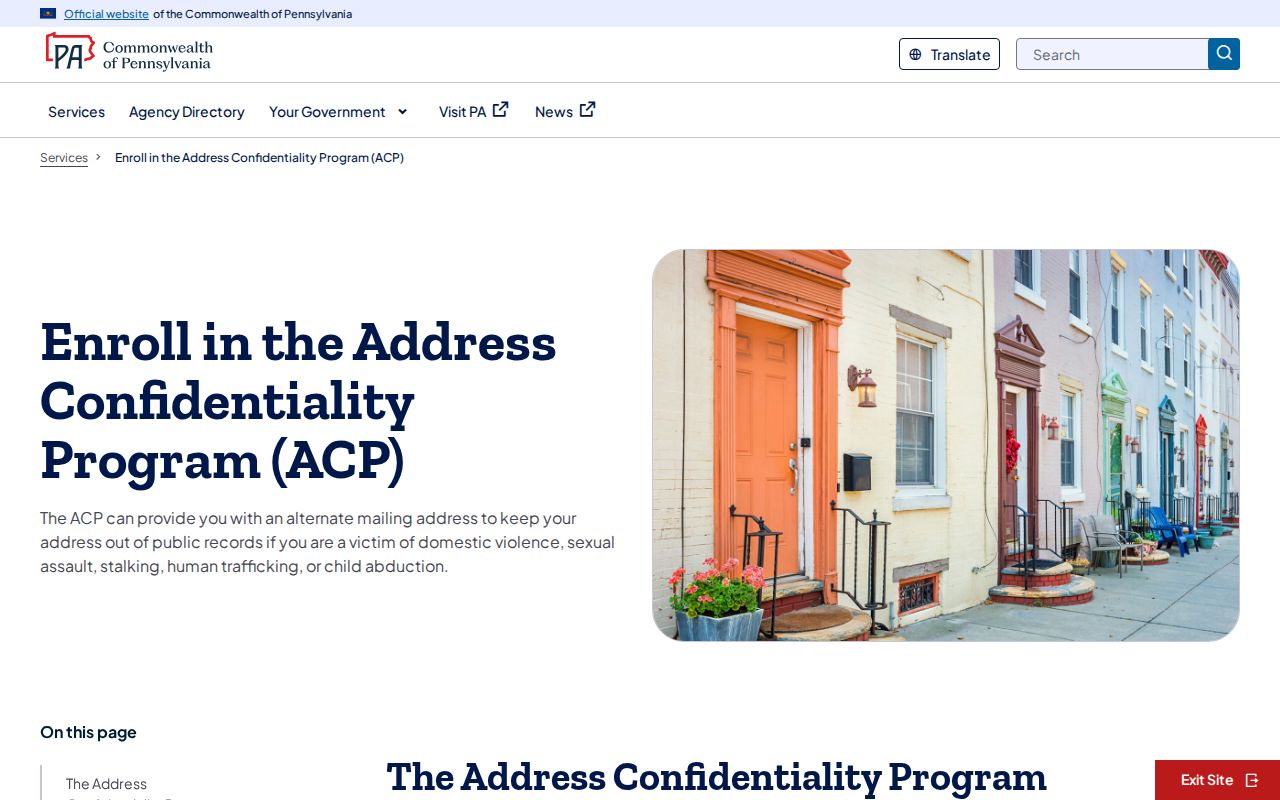 Reading neighbors Pennsylvania Address Confidentiality Program information