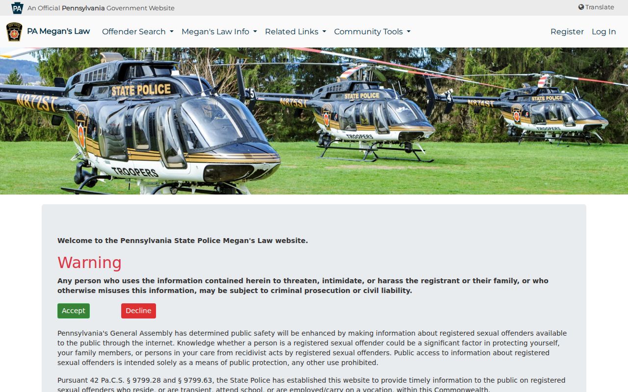 Reading neighbors Pennsylvania Megan's Law public-safety information