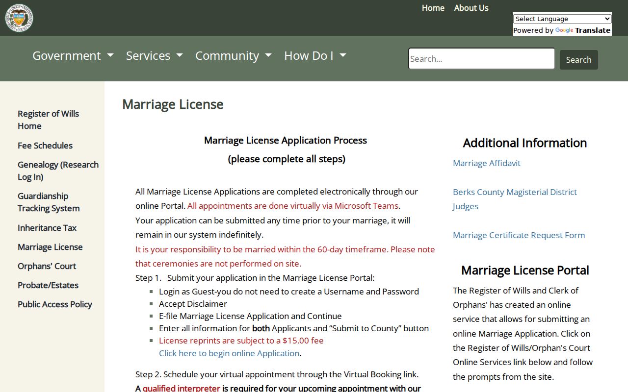 Reading previous residents research using Berks marriage record access