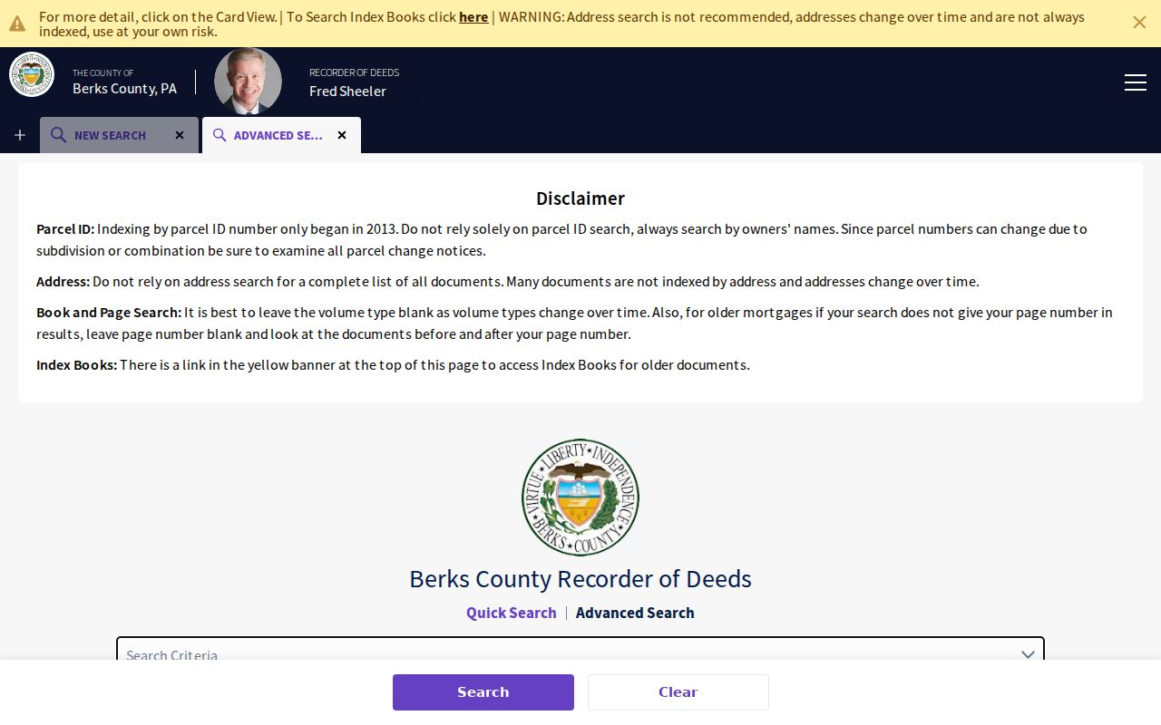 Reading previous residents search with Berks Recorder grantor and grantee fields