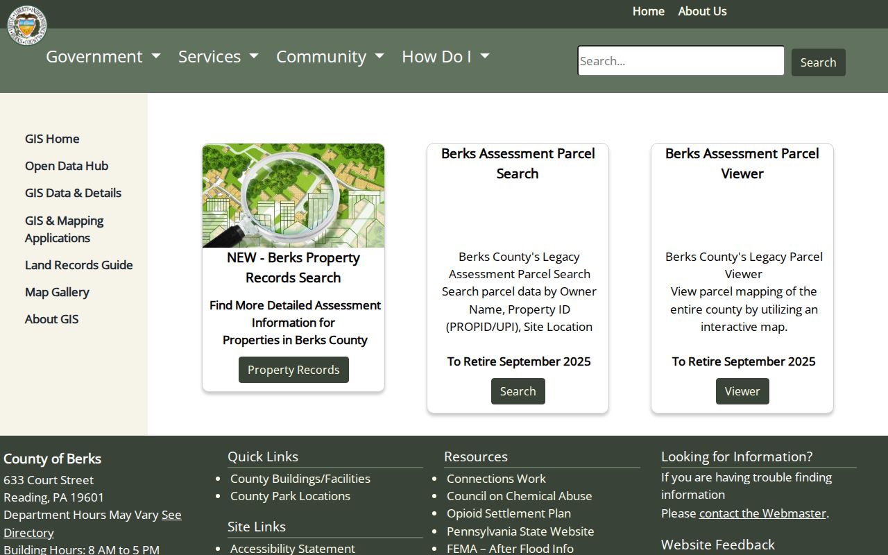 Reading street directory Berks property records and parcel viewer route